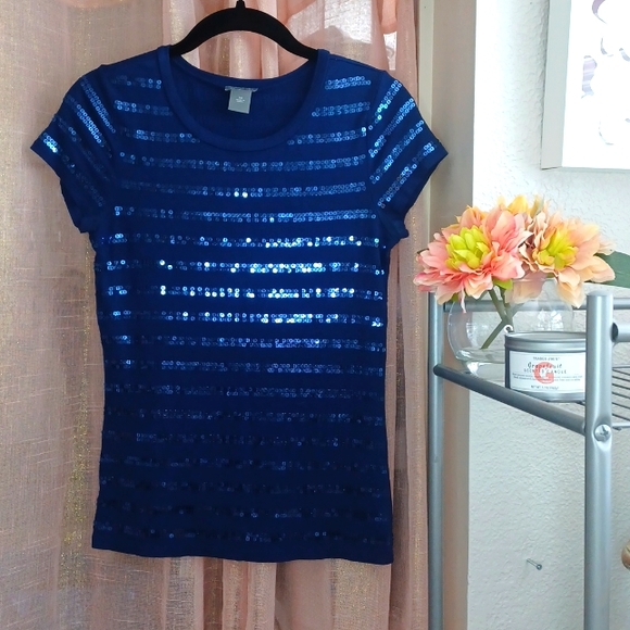 ANN TAYLOR Short-sleeved Sequin Tee - Picture 1 of 7